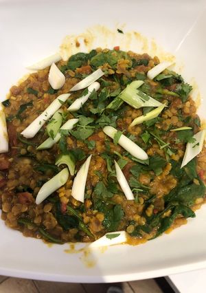 A picture of Lentil & spinach dahl.