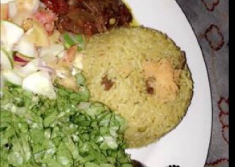 Simple Way to Prepare Super Quick Homemade Fried rice with salad and sauce