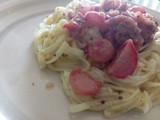 FIDEOS DE ARROZ VEGANOS CON RABANITOS  A LA MOSTAZA ANTIGUA