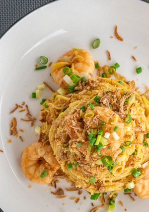 Hình của món Mì Ý Tôm Cay - Spicy Prawns Aglio e Olio Tagliolini.