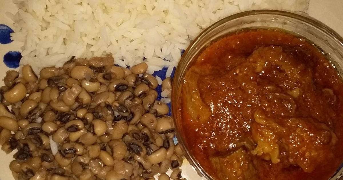 White rice beans and stew Recipe by khadija (Deejarh bakery) Cookpad