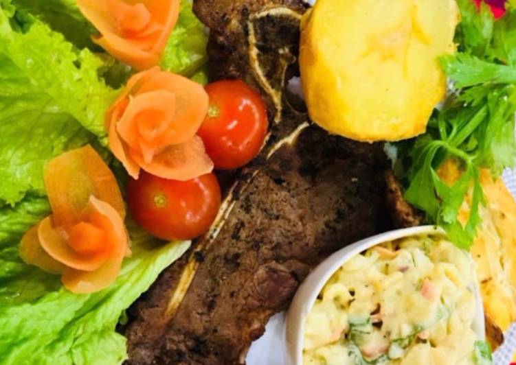 Recipe of Award-winning Whosaynas Banting T bone Steak with Salad