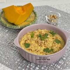 A picture of Vrat Special Creamy Kaddu Raita | Red Pumpkin Raita with Cumin-Chilli Tempering.