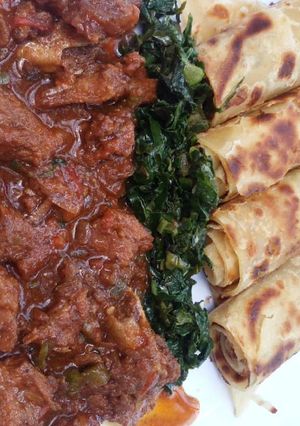 A picture of Beef Stew and Chapati.