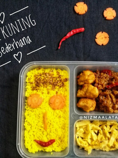 Foto resep Nasi kuning Sederhana | Kering Tempe | Perkedel | Telur Dadar