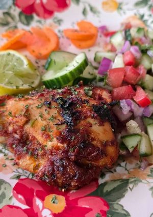 A picture of 0ven baked chicken thighs.