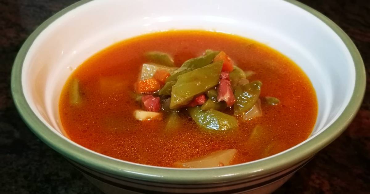 Sopa de judías verdes con jamón curado Receta de "cocinar con