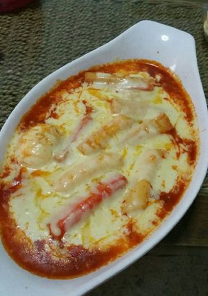 Foto resep Baked Topokki w/ mozarella cheese and crab stick