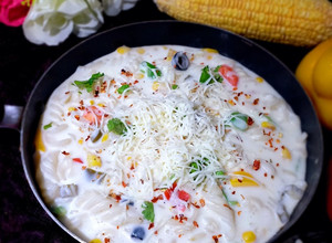 A picture of Italian cheesy pasta.