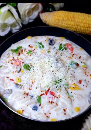 A picture of Italian cheesy pasta.