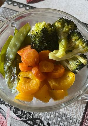 A picture of Couscous with roasted veggies.