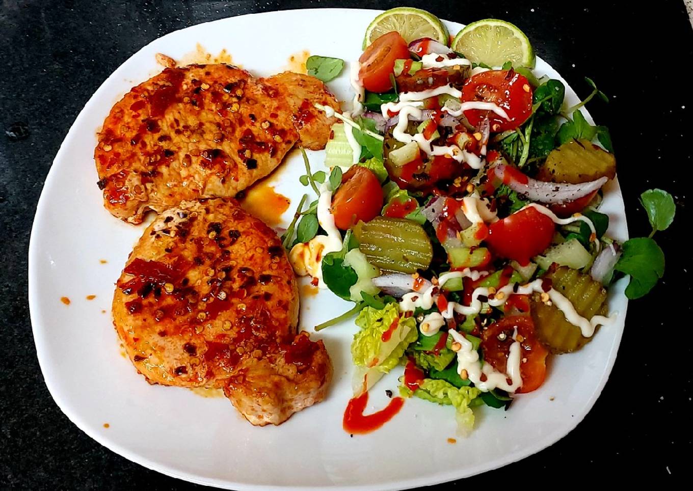 My Marinated Chilli pork loin steaks with Red Pepper.#Mainmeal