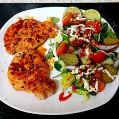 A picture of My Marinated Chilli pork loin steaks with Red Pepper.#Mainmeal.