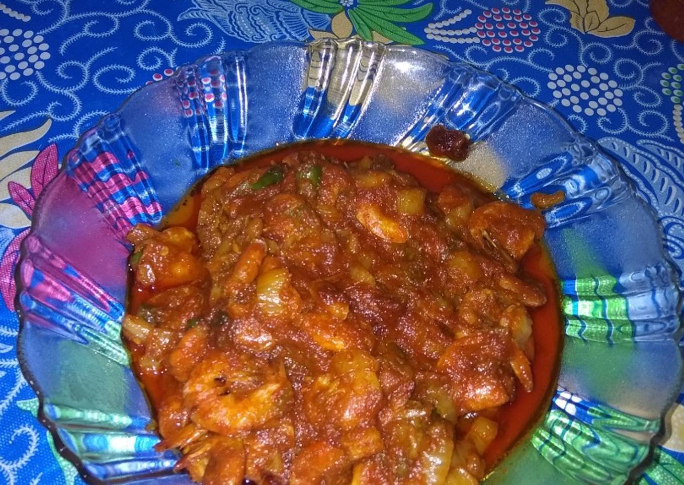 Udang kecil mix sawi di sambel pedas