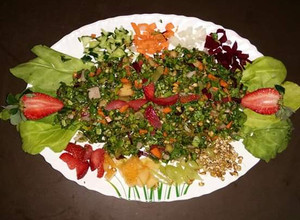 A picture of Mediterranean salad /Fruits-Sprouts-Vegetable Salad.