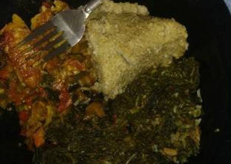 Stewed Lung fish (Kamongo) with ugali & managu