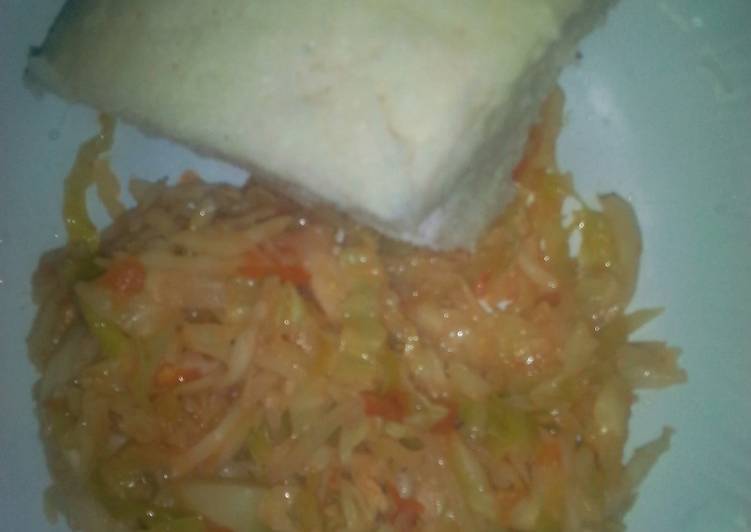 Fried cabbage and ugali