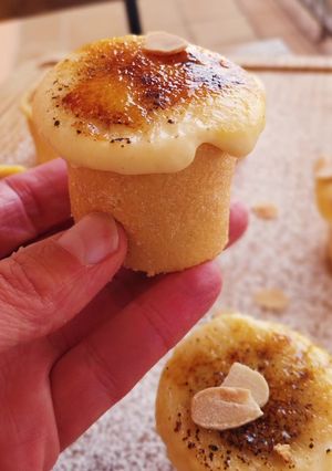 A picture of Mini Hazelnut and Walnut Praline Piononos with Pastry Cream.