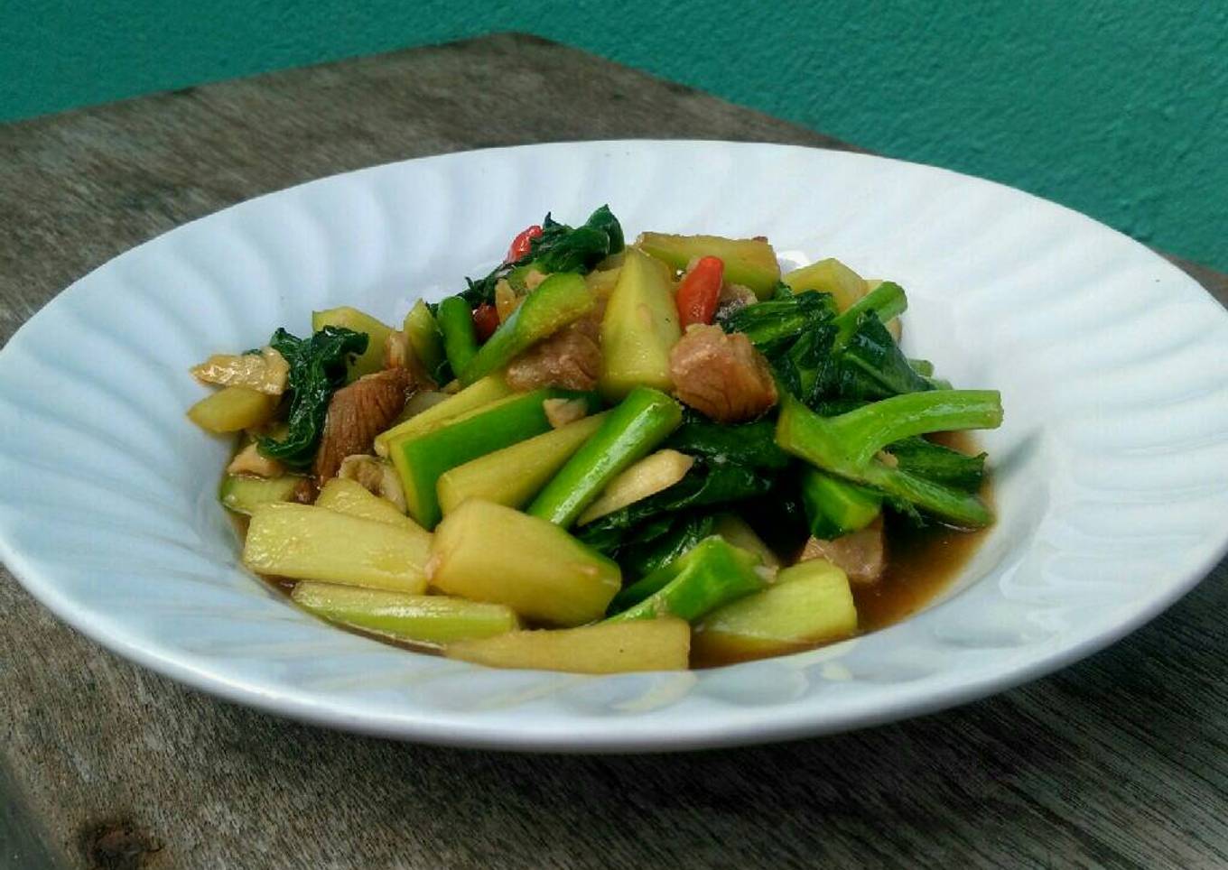 Sauteed Kale with Crispy Salted Mackerel Fish