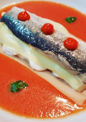 A picture of Chilled Sardine Lasagna with Tomato Sauce.
