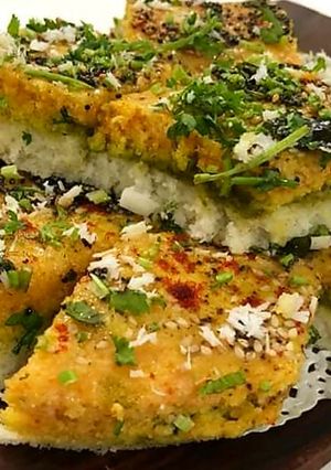 A picture of Tripe  layered dhokla.