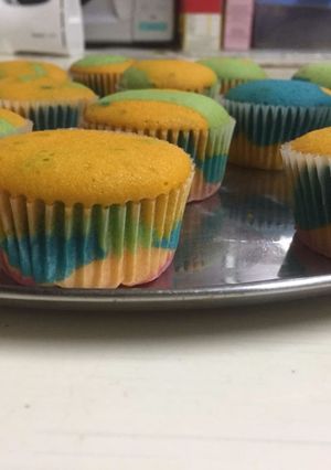 A picture of Rainbow cupcakes #mycakerecipe.