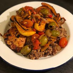 A picture of Moroccan chicken and pumpkin with quinoa.