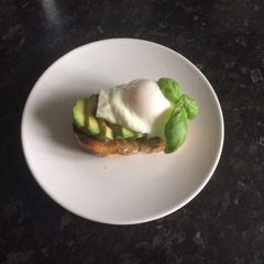 A picture of Poached egg and avocado on toast.