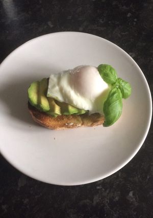 A picture of Poached egg and avocado on toast.