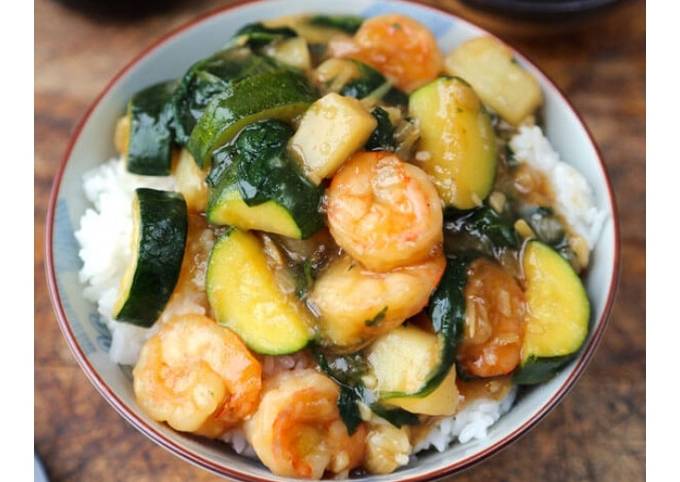 Shrimp Ankake Donburi(with zucchini and potatoes)