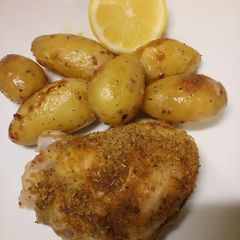A picture of Lemon and spicy herb crusted chicken.