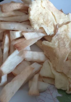 A picture of Yam and fried egg.