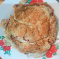 A picture of Fried eggs with onions.