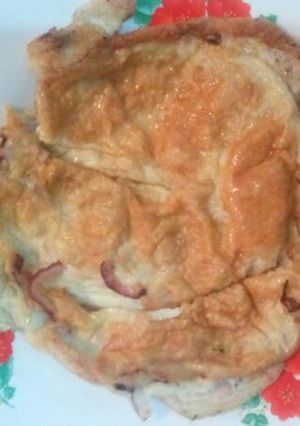 A picture of Fried eggs with onions.