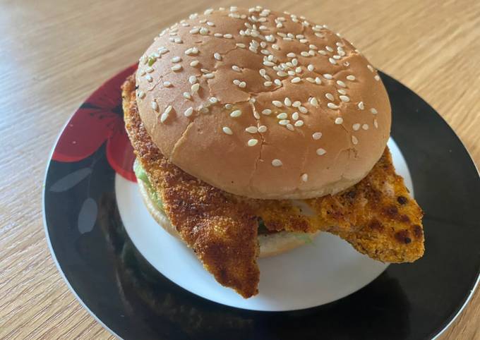 Homemade Breaded spicy chicken fillet burger