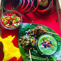 A picture of Paan Shots and Gulkand lollipops.