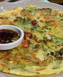 Haemul Pajeon (Seafood pancake with scallions and chillies)