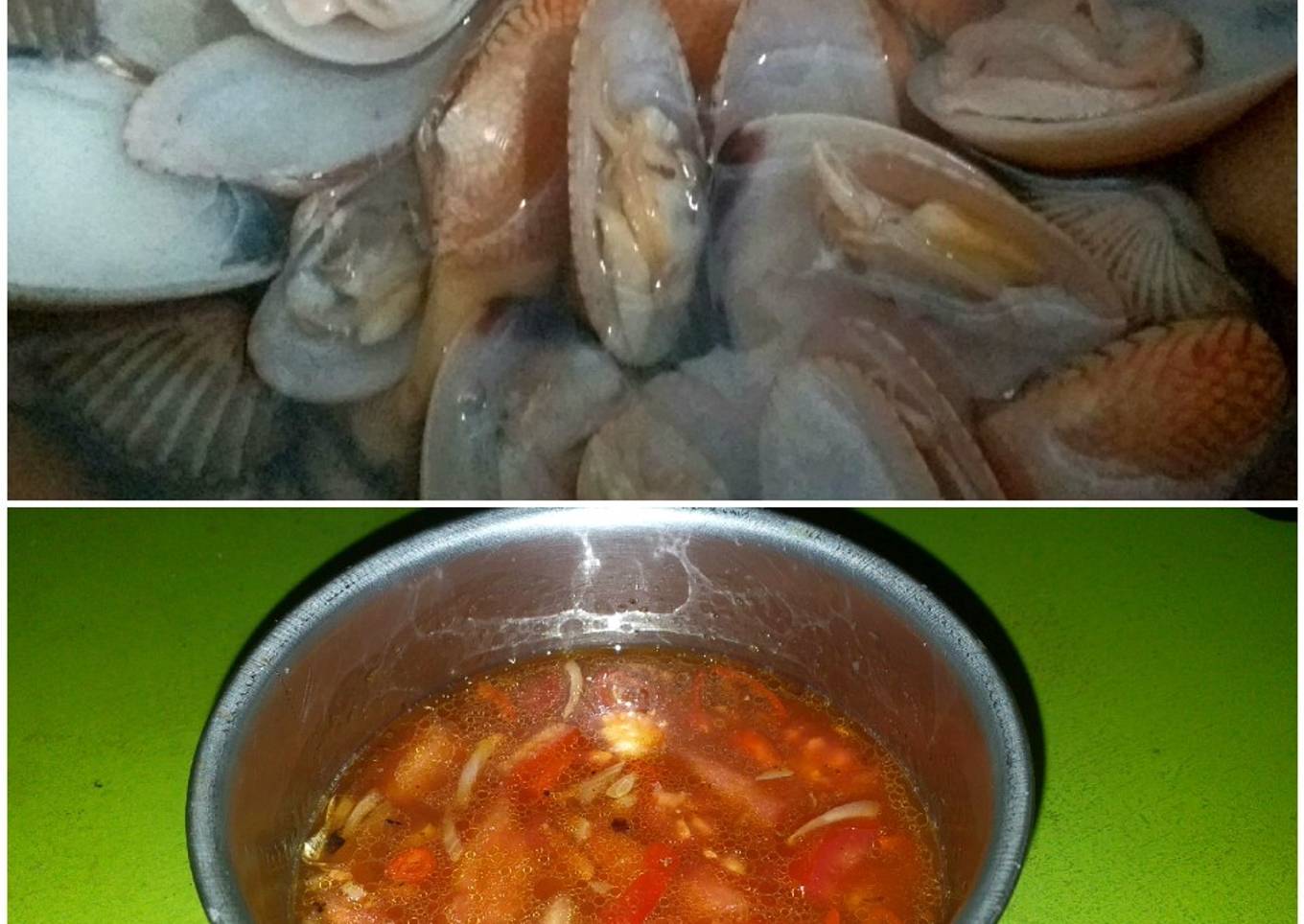 Kerang rebus dan saos asam pedas