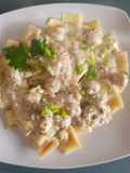 Ravioles, con salsa de champiñones y jamón