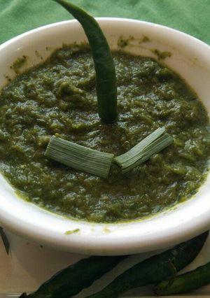 A picture of Fresh green garlic chutney.