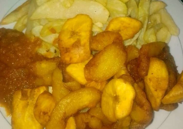 Steps to Make Ultimate Fried potatoes and plantain