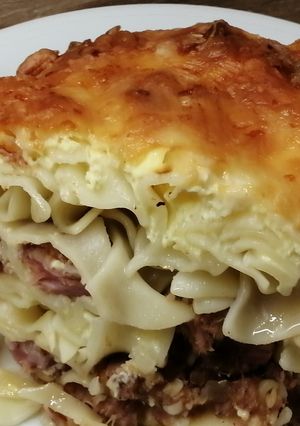 Sonkás rakott tészta recept fotója