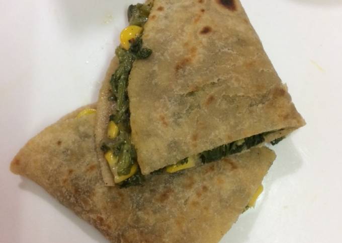 Mexican spinach corn and cheese quesadilla
