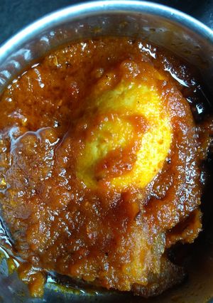 A picture of Badam egg curry.