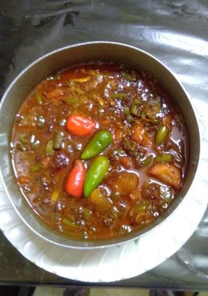 A picture of Chilli nutrela keema curry.