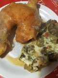 Revuelto de zapallito, berenjenas y pollo al horno