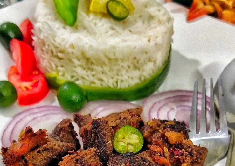 Simple Way to Prepare Tasty Fried meet with rice