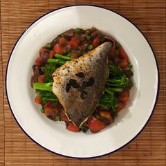 A picture of Japanese inspired sea bream on a bed of wasabi adzuki beans 🇯🇵.