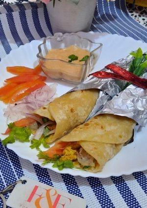 A picture of Chicken Tikka puratha roll.