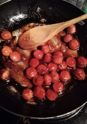 Una foto de Salchichas vegetarianas en salsa bbq!! ☺️